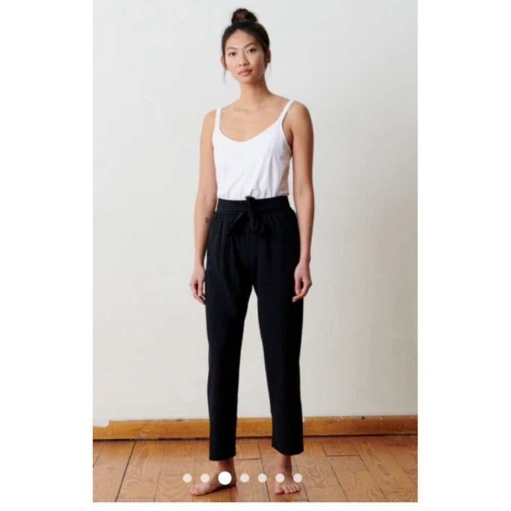 Aday Easy Day Pants Tie Waist Straight Leg Lightweight Ankle Length Black Small